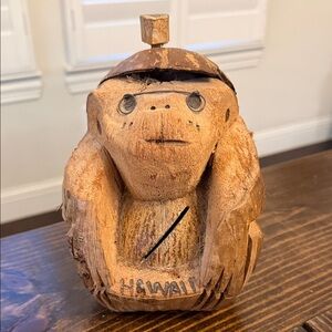 Rustic Coconut Monkey Coin Bank